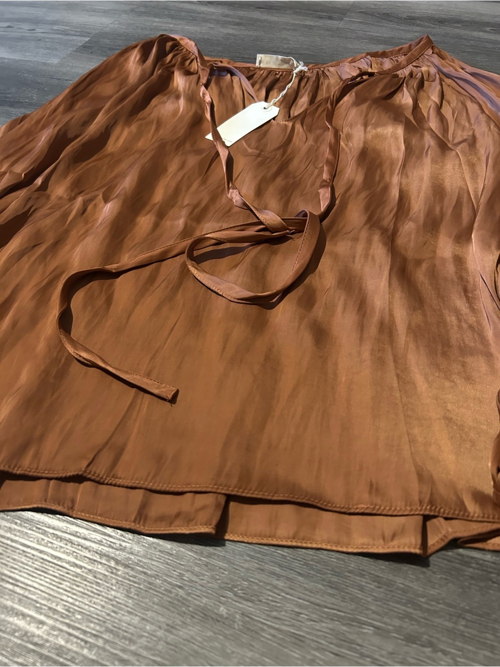 By Together Copper Satin Peasant Blouse